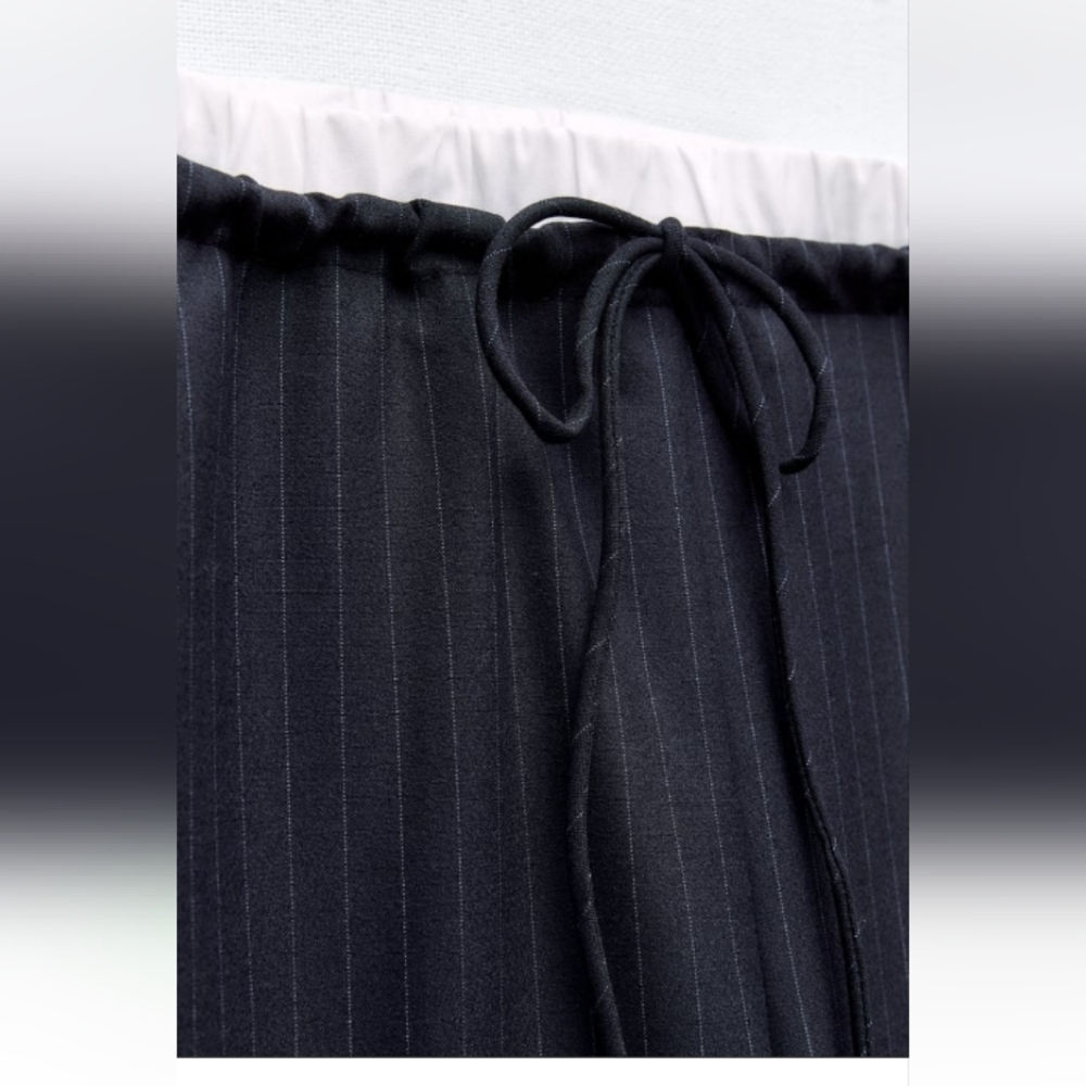 NWT Zara Navy Pinstripe Straight-Leg Pants - Picture 8 of 13